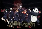 jujutsu Kaisen wallpaper featuring Yuji Itadori, Megumi Fushiguro, and Nobara Kugisaki in action. Dark background with colorful sparks and symbols. Perfect for fans of the anime series