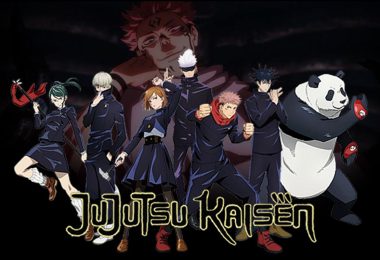 jujutsu Kaisen wallpaper featuring Yuji Itadori, Megumi Fushiguro, and Nobara Kugisaki in action. Dark background with colorful sparks and symbols. Perfect for fans of the anime series